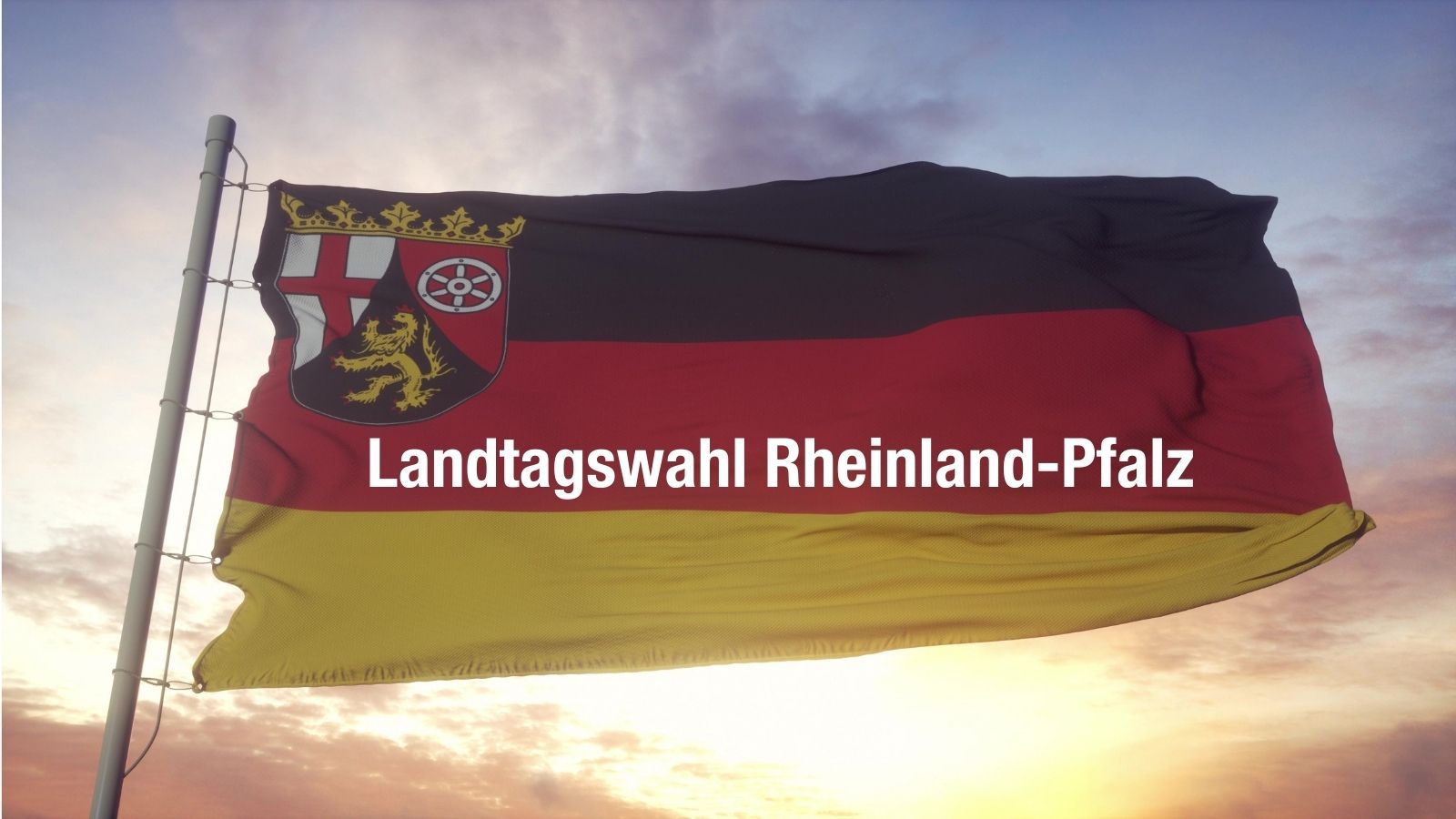 Landtagswahl Rheinland-Pfalz Rhienland-Pfalz-Flagge mit Schriftzug Landtagswahl Rheinland-Pfalz