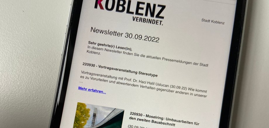 Newsletter Stadt Koblenz auf Smartphone