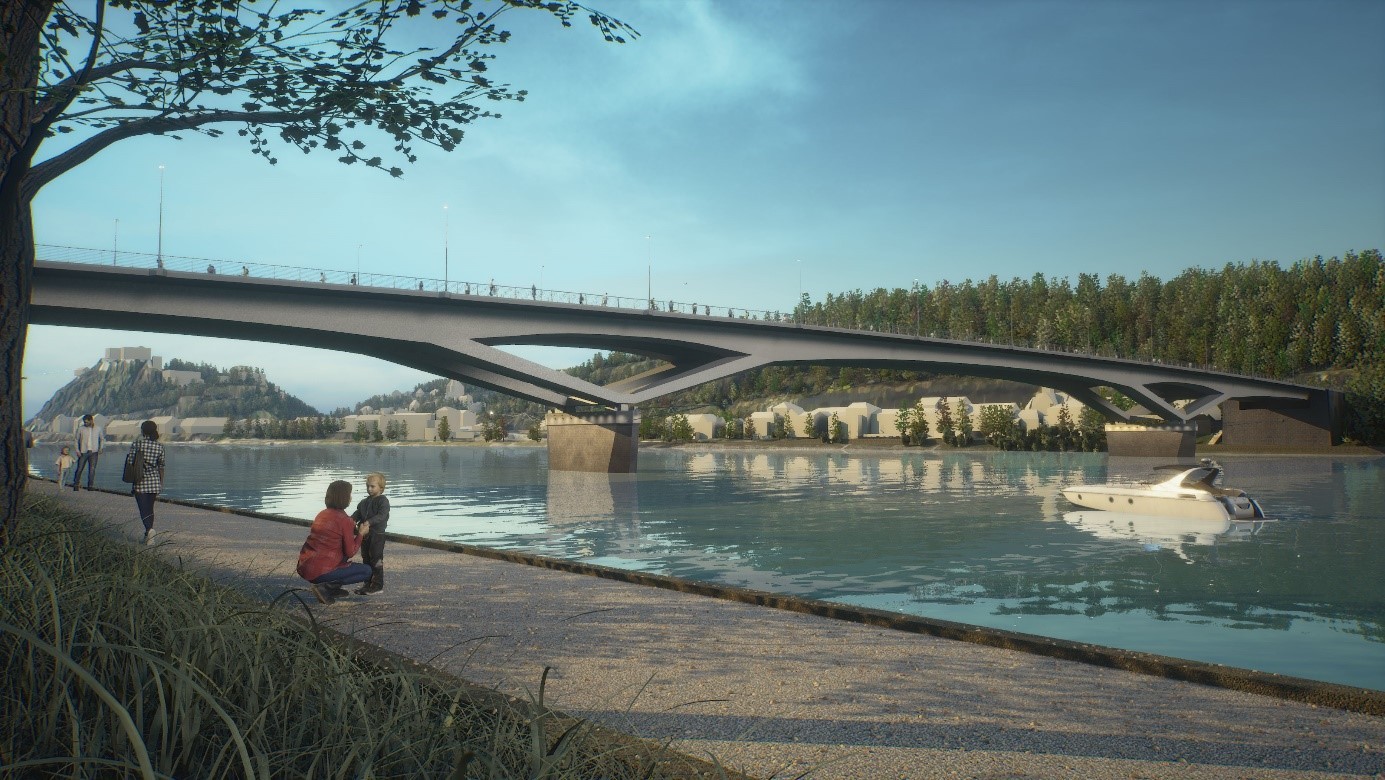 Visualisierung der neuen Pfaffendorfer Brücke mit Blickrichtung vom Konrad-Adenauer-Ufer