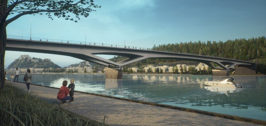 Visualisierung der neuen Pfaffendorfer Brücke mit Blickrichtung vom Konrad-Adenauer-Ufer