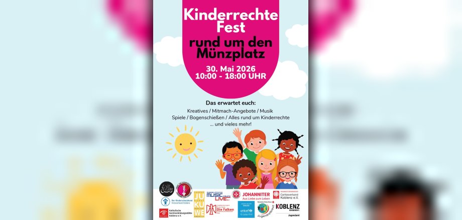 Plakat Kinderrechtefest rund um den Münzplatz, 30.05.2026, 10 - 18 Uhr Plakat Kinderrechtefest rund um den Münzplatz, 30.05.2026, 10 - 18 Uhr