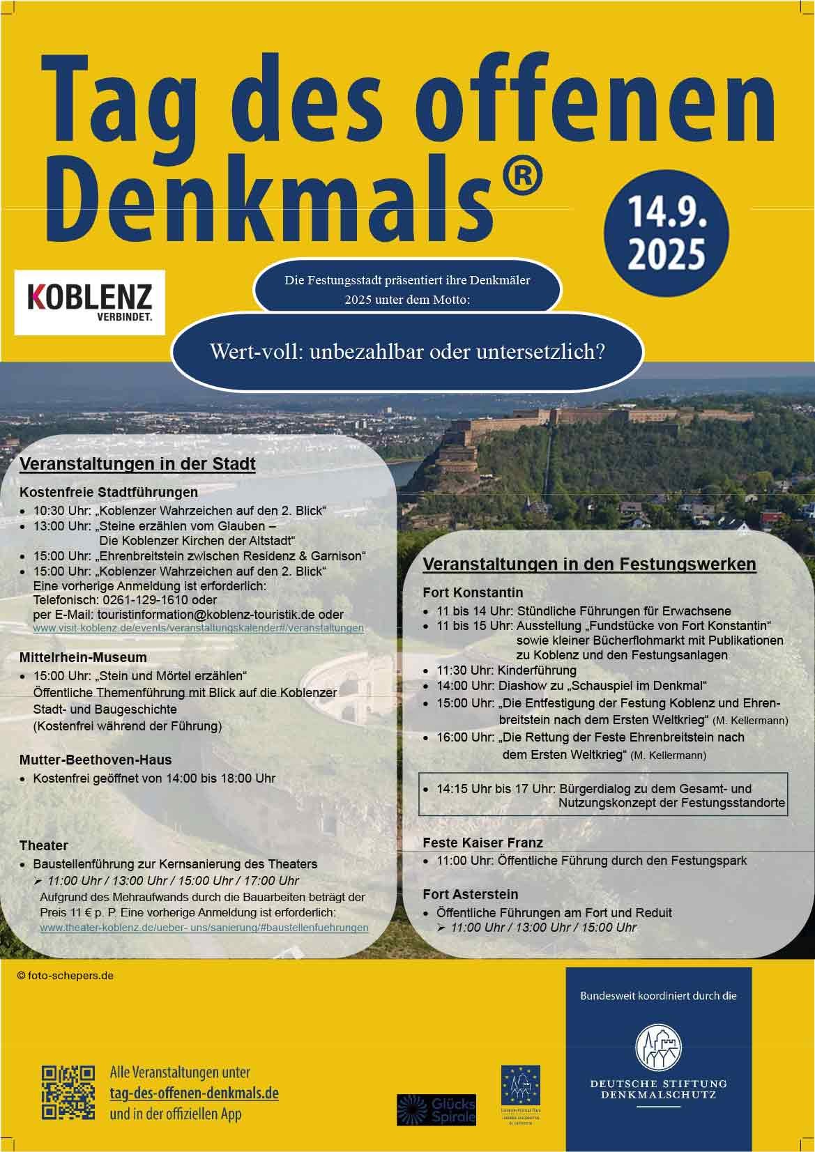 Veranstaltungsplakat Tag des offenen Denkmals am 14.09.2025 in Koblenz Veranstaltungsplakat Tag des offenen Denkmals am 14.09.2025 in Koblenz