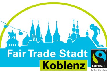 Logo der Kampagne Fairtrade Towns angepasst für die Stadt Koblenz mit Sehenswürdigkeiten und Schriftzug