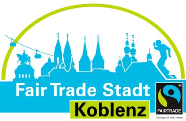 Logo der Kampagne Fairtrade Towns angepasst für die Stadt Koblenz mit Sehenswürdigkeiten und Schriftzug