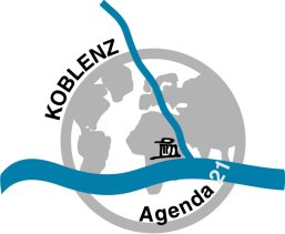 Logo der Lokalen Agenda 21 Koblenz Logo der Lokalen Agenda 21 Koblenz mit der Weltkugel den Flüssen Rhein und Mosel und dem symbolisierten Deutschen Eck.