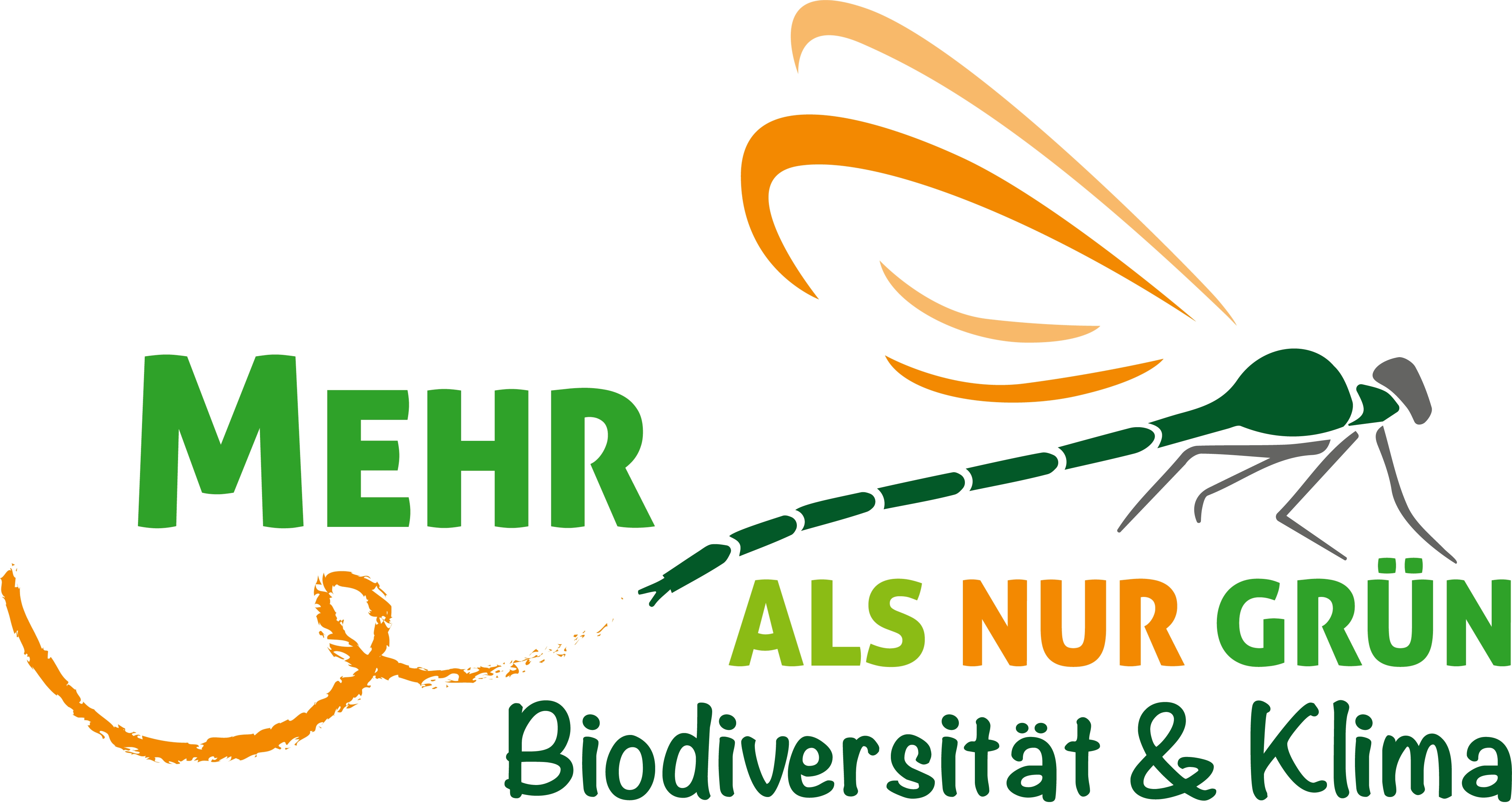Logo des Projekts Mehr als nur Grün mit der Zeichnung einer Libelle und dem Schriftzug Mehr als nur Grün Biodiversität und Klima.
