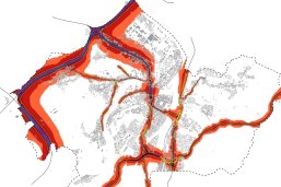 Kartenausschnitt Lärmaktionsplan Kartenausschnitt von Koblenz mit der Darstellung der Stellen mit hoher Lärmbelastung.