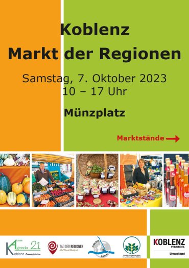 Grün-ockerfarbenes Plakat zum Markt der Regionen mit den Veranstaltungsdaten des Jahres 2019.