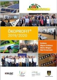 ÖKOPROFIT Ergebnisflyer 2019/2020 Deckblatt des Ergebnisflyers der ÖKOPRORIT Einsteigerrunde 2019/2020 mit Fotos, die bei den Workshops und Betriebsbegehungen im Projektverlauf entstanden sind.
