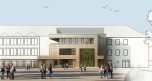 Visualisierung des Erweiterungsbaus der Clemens- Brentano- / Overberg Realschule plus.