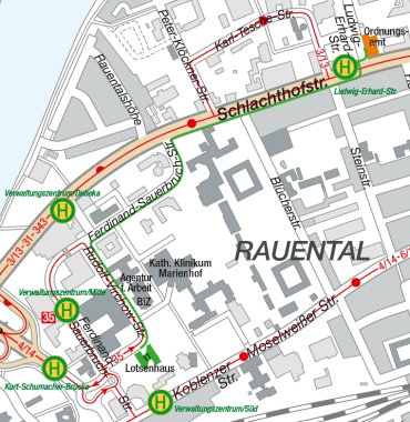 Kartenansicht Lotsenhaus Koblenz, KO-Rauental mit Bushaltestellen