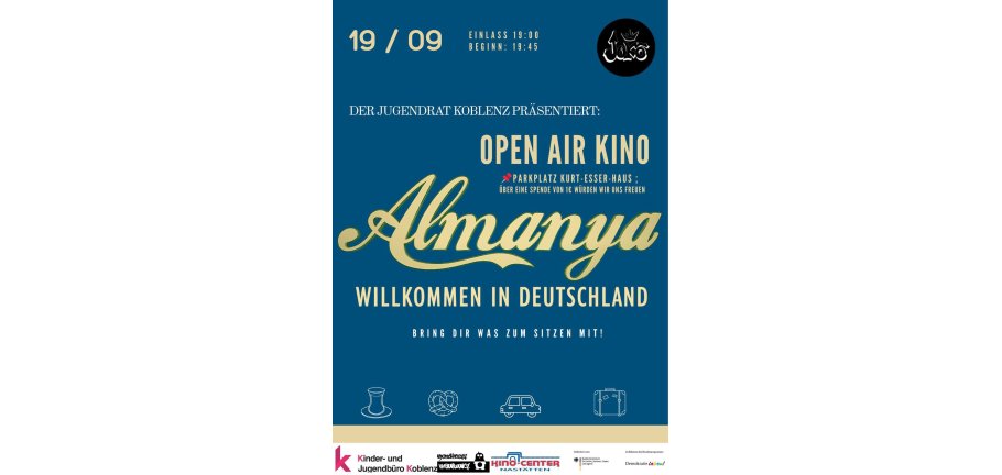 Plakat Open-Air-Kino - 19. September 2025, 19.45 Uhr, Parkplatz Kurt-Esser-Haus - Film: Almanya Plakat Open-Air-Kino - 19. September 2025, 19.45 Uhr, Parkplatz Kurt-Esser-Haus - Film: Almanya