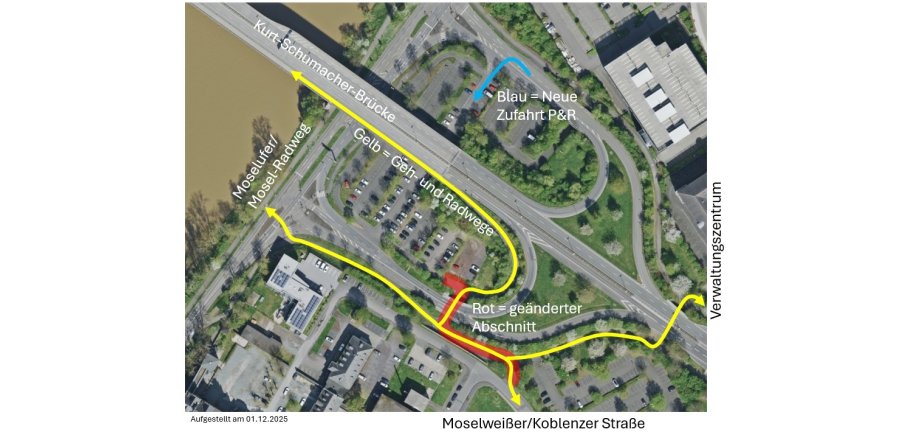 Auf einem Luftbild sind die neuen Verkehrsbeziehungen eingezeichnet.