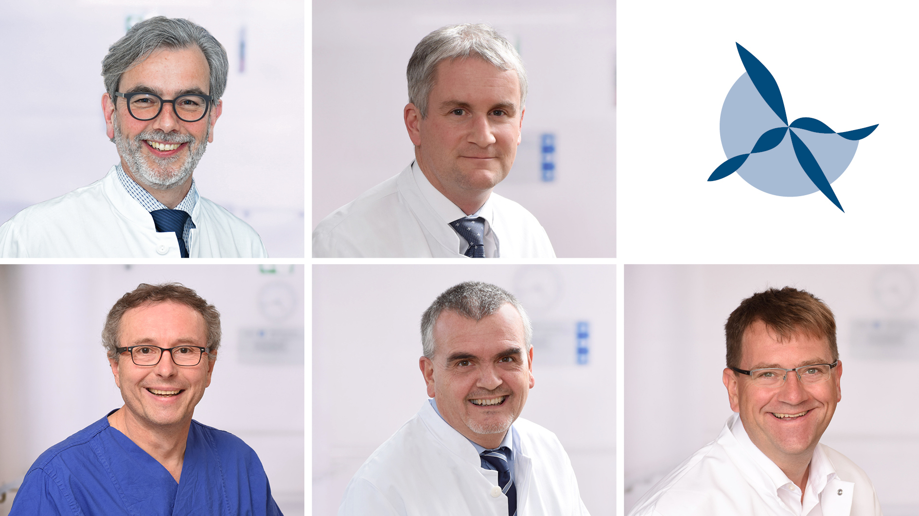 Eine Collage mit fünf Portraitbildern von Männern.