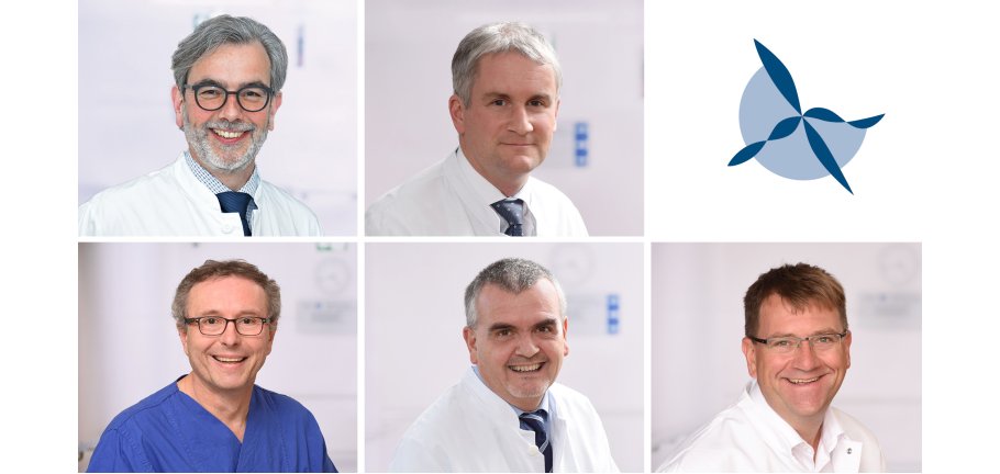 Eine Collage mit fünf Portraitbildern von Männern.