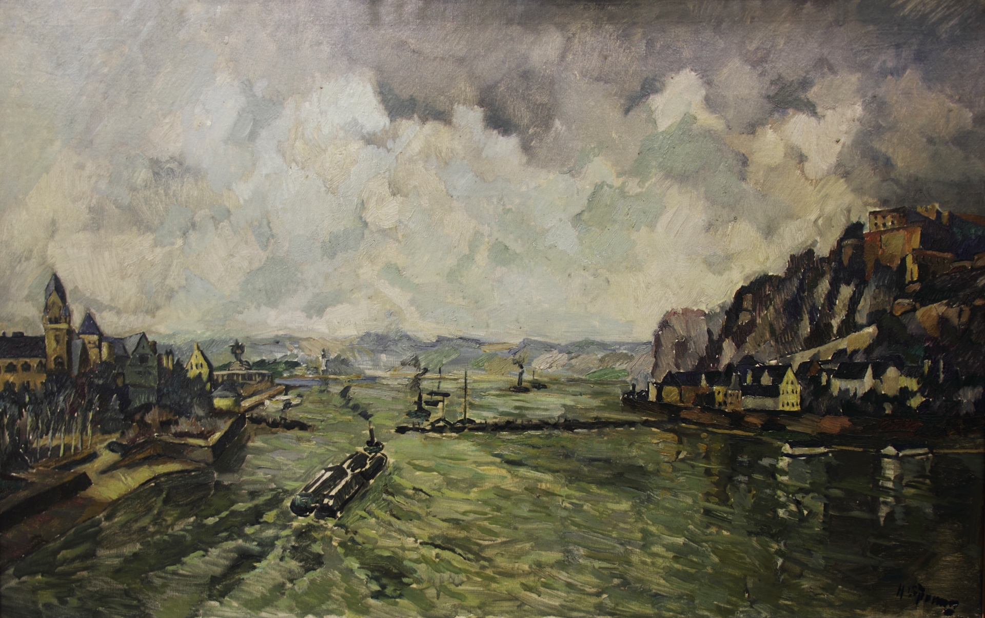 Hans Sprung: Koblenz mit Blick auf Schiffsbrücke