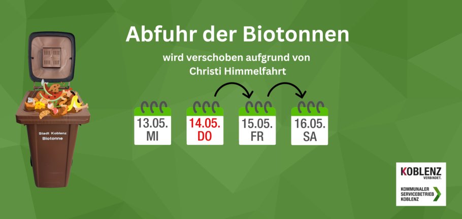 Feiertagsverlegungen der Biotonnen.