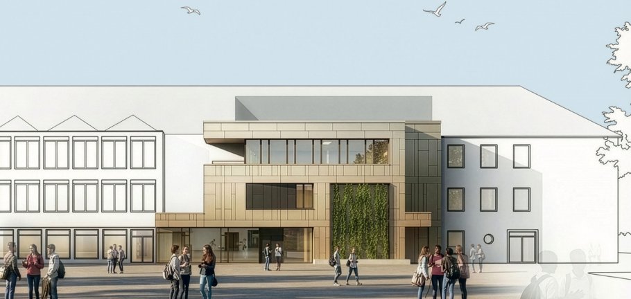 Visualisierung des geplanten Erweiterungsbaus der Clemens-Brentano-/Overberg Realschule plus. Visualisierung des geplanten Erweiterungsbaus der Clemens-Brentano-/Overberg Realschule plus.