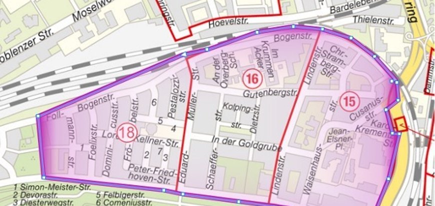 Eine Landkarte zeigt ein lila eingefärbtes Gebiet.