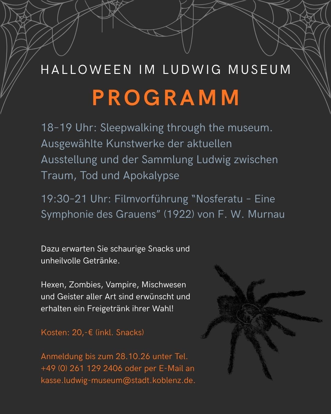 Flyer Ludwig Horror Picture Show. Halloween im Ludwig Museum