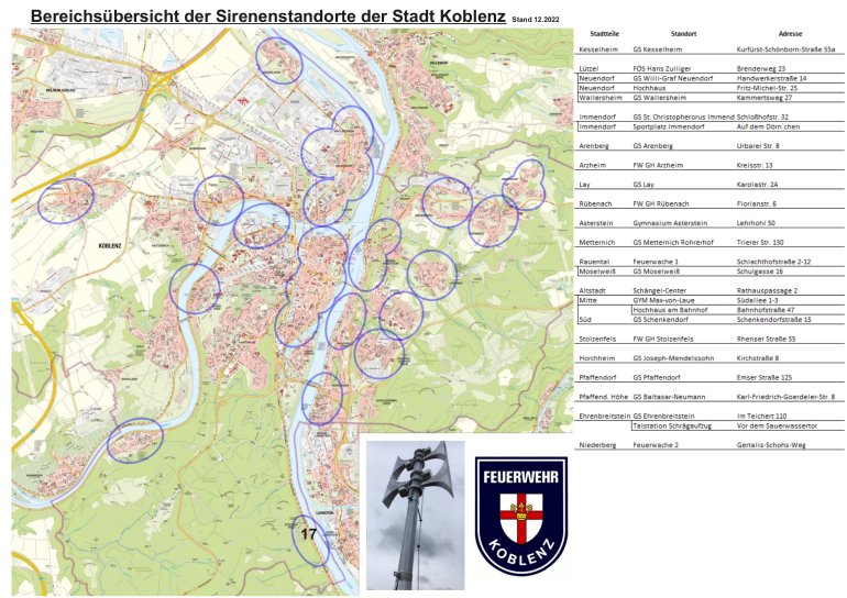 Stadtkarte mit eingezeichneten Sirenenstandorten Stadtkarte mit eingezeichneten Sirenenstandorten