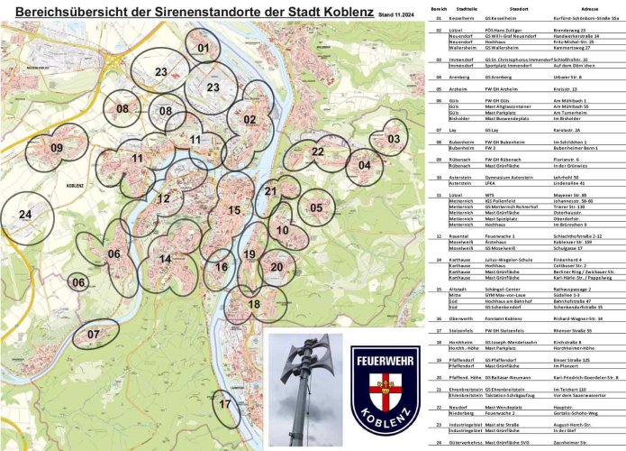 Kartenübersicht Sirenen in Koblenz