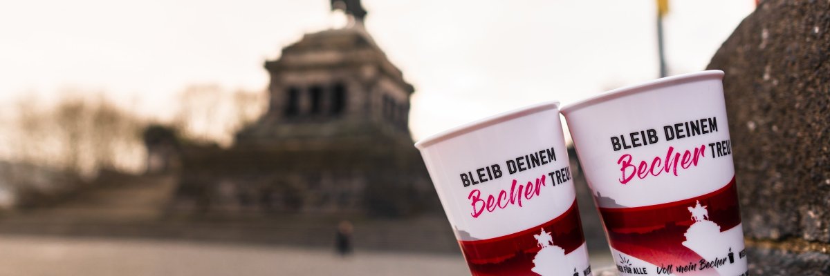 Koblenz Mehrweg-Becher vor Deutschem Eck Planzeichnung