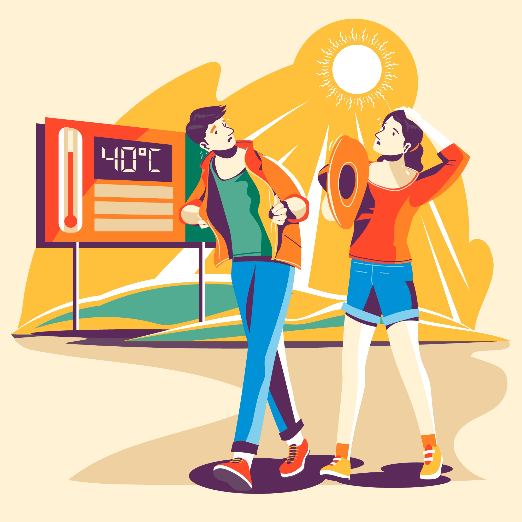 Zwei Menschen laufen durch die Hitze