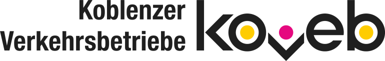 Logo Koblenzer Verkehrsbetriebe koveb Logo Koblenzer Verkehrsbetriebe koveb - der Schriftzug koveb beinhaltet zwei gelbe und einen magentafarbenen Punkt