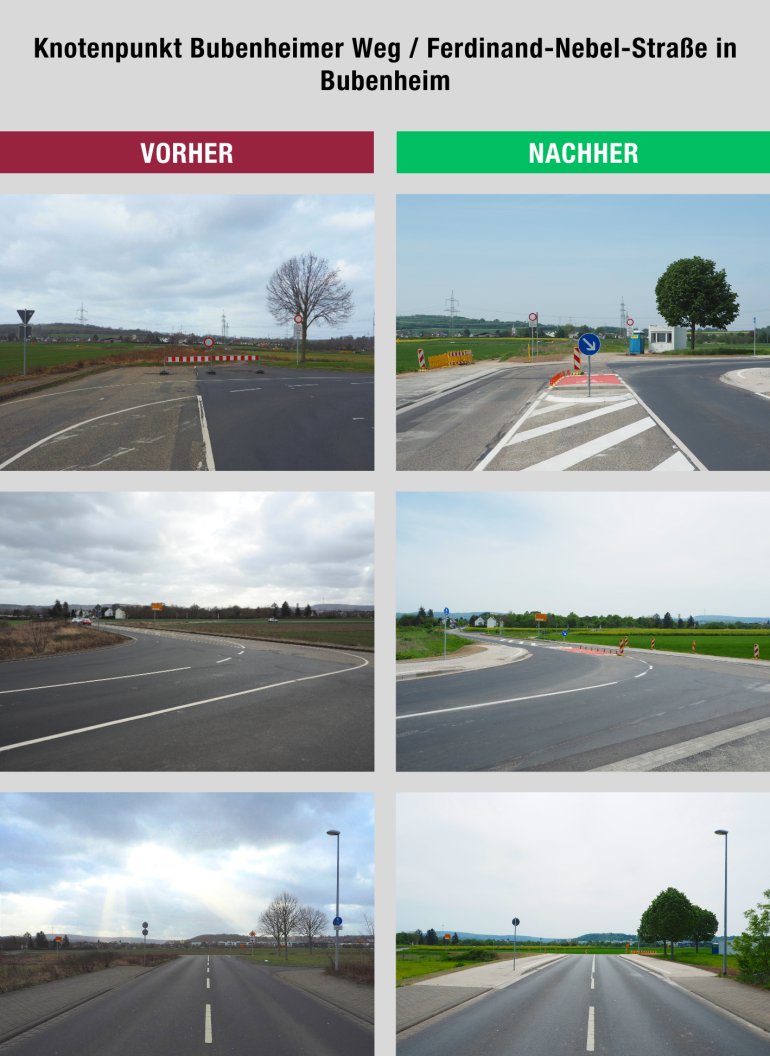 Knotenpunkt Bubenheimer Weg / Ferdinand-Nebel-Straße am DLZ in Bübenheim Vorher- und Nachherfotos Knotenpunkt Bubenheimer Weg / Ferdinand-Nebel-Straße am DLZ in Bübenheim Vorher- und Nachherfotos