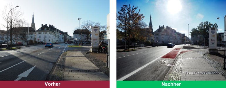 Verbesserung der Verkehrsführung für den Radverkehr an der Kreuzung Hohenzollern Straße / Ludwigstraße / Neversstraße in Blickrichtung Süden Verbesserung der Verkehrsführung für den Radverkehr an der Kreuzung Hohenzollern Straße / Ludwigstraße / Neversstraße in Blickrichtung Süden