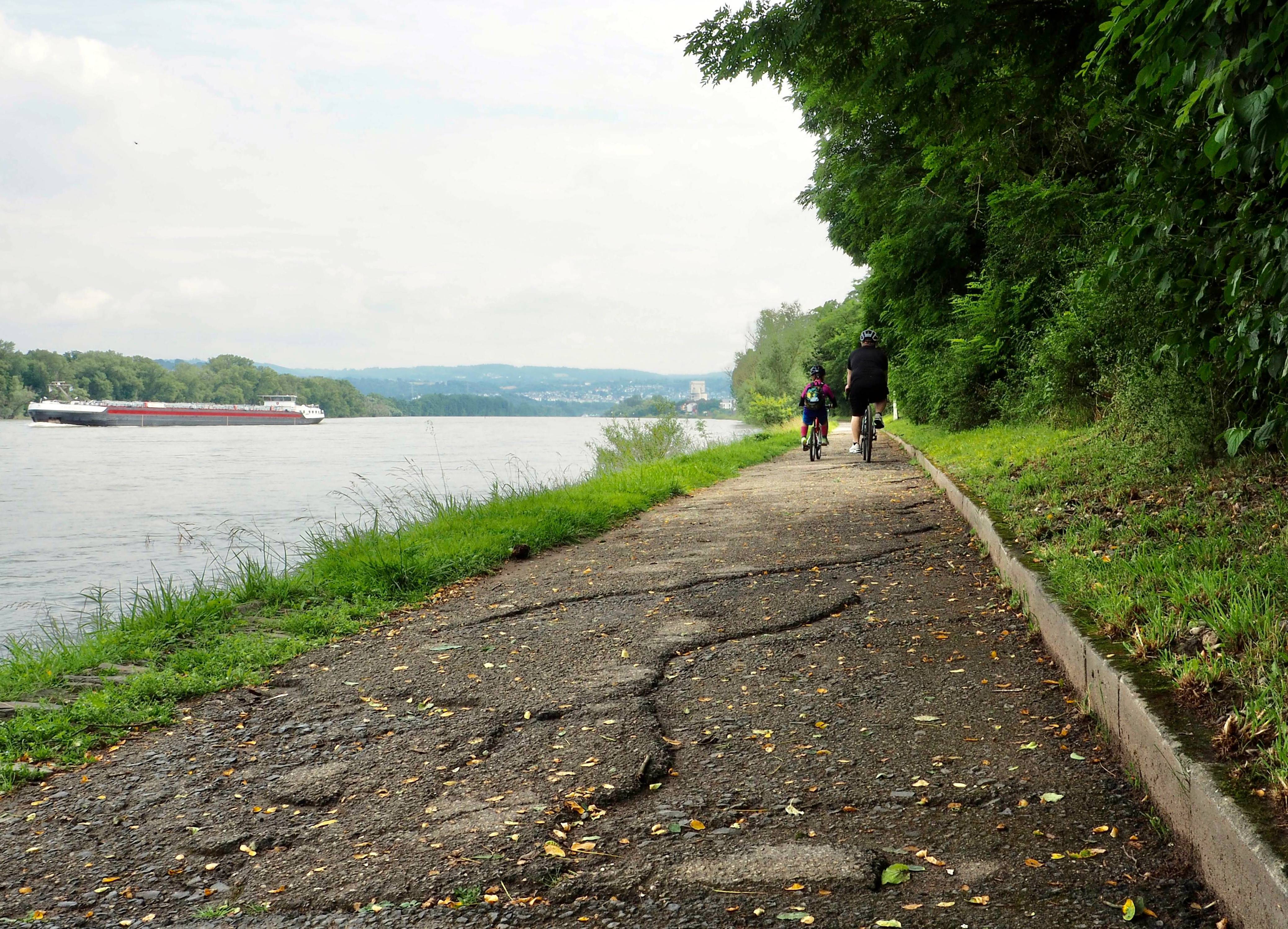 Sanierungsbedürftige und sehr schmale touristische Radroute in Kesselheim zwischen Bendorfer Autobahnbrücke und Koblenz