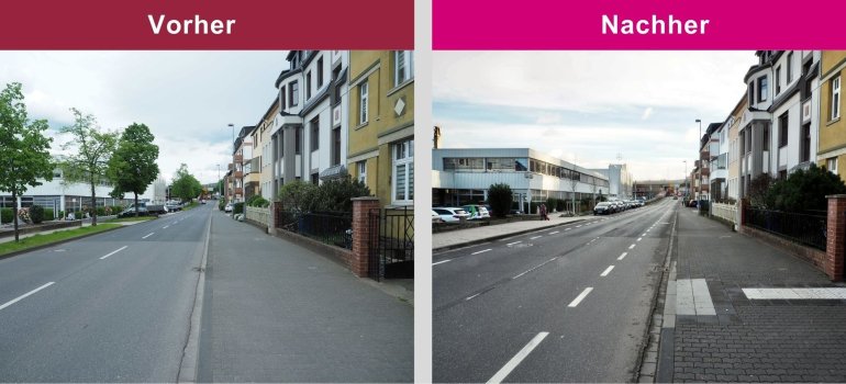 Im Abschnitt zwischen Lindenstraße und Simmerner Straße wird der Radverkehr nun über einen Schutzstreifen geführt.