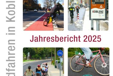 Der Jahresbericht 2025 zu „Radfahren in Koblenz” ist eine anschauliche Text- und Fotodokumentation der im vergangenen Jahr umgesetzten und aktuellen Radverkehrsmaßnahmen inklusive eines Ausblicks auf das Jahr 2026. Auch die Aktivitäten im Bereich der Öffentlichkeitsarbeit sind dargestellt.