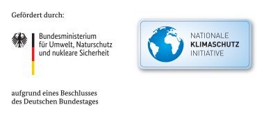 Logo: Gefördert durch: Bundesministerium für Umwelt, Naturschutz und nukleare Sicherheit aufgrund eines Beschlusses des Deutschen Bundestages - Nationale Klimaschutz Initiative